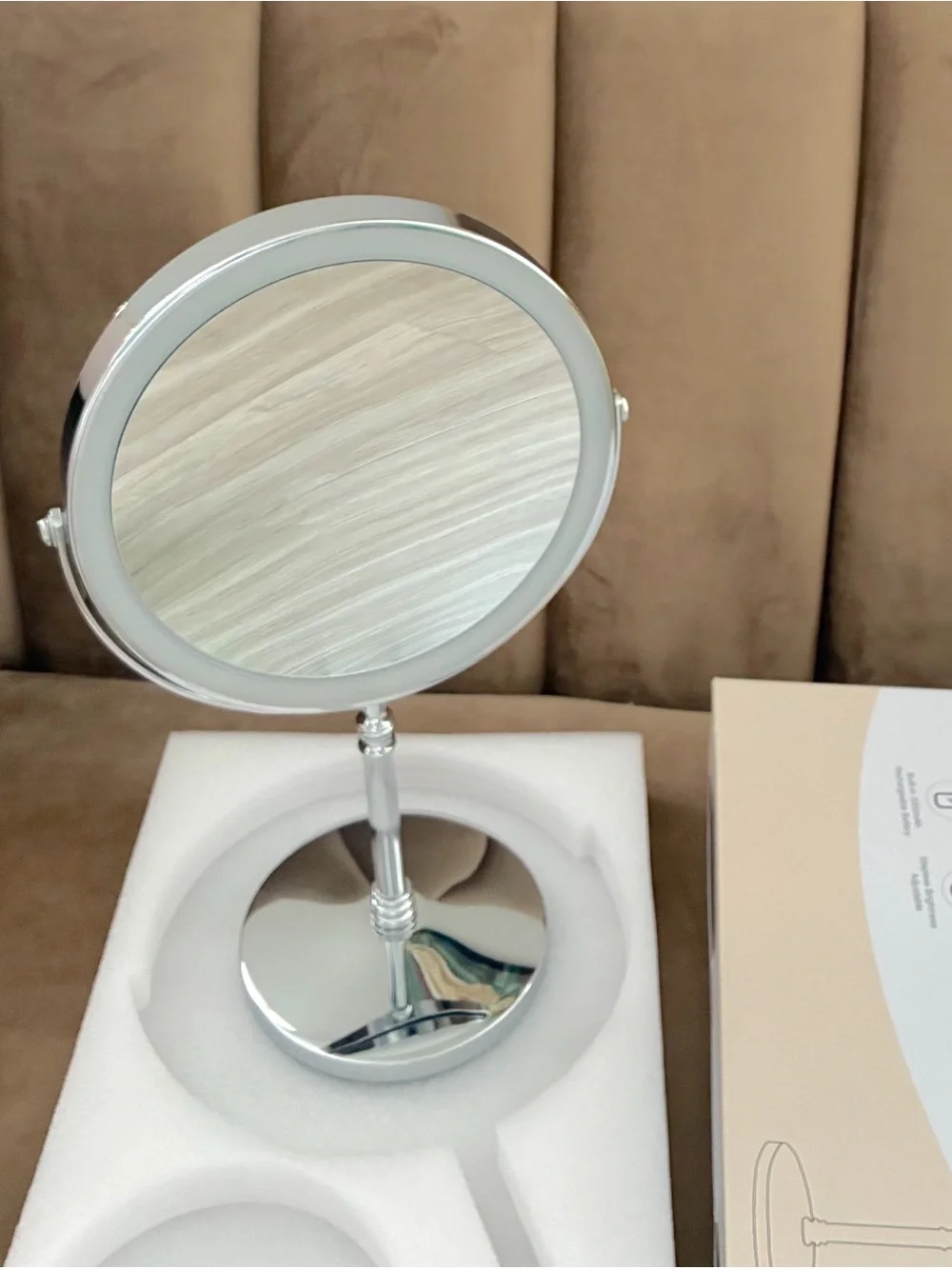Cordless Rechargeable Silver LED Lighted Vanity 8 inch Makeup Mirror with stand.